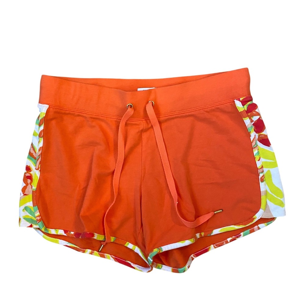 Crown & Ivy Beach Orange Floral Side Panel Drawstring Shorts Women Small